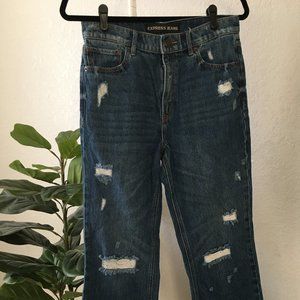 Express distressed straight leg denim jeans